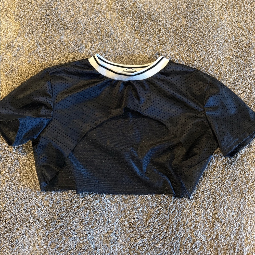 Black Mesh Crop Jersey Top